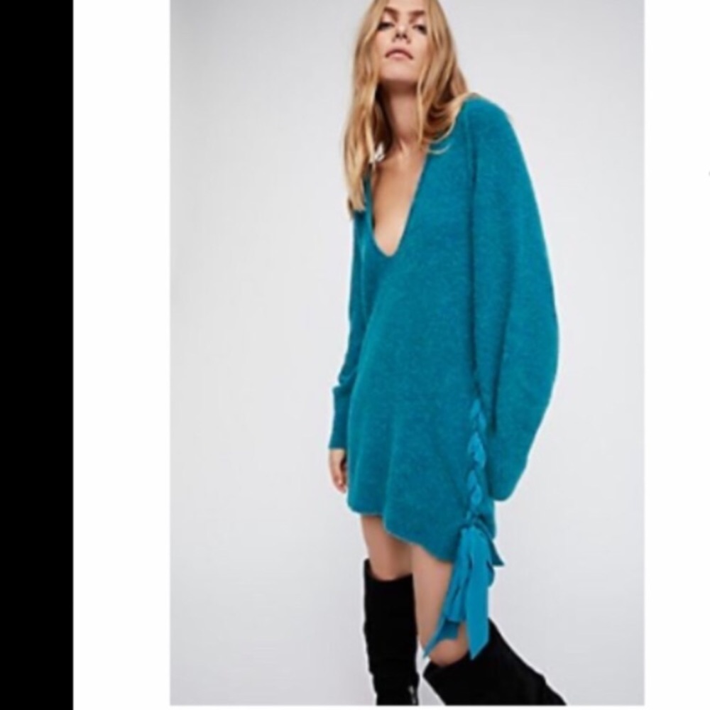 Free People oversized cotton blend green Sweater Tunic Dress sz.XS